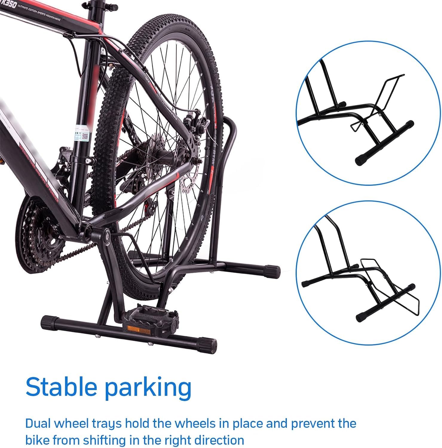 Cavalletto Autoportante per Bicicletta, Reggiciclo Ruota, Supporto per Bicicletta, Portabici da Terra, Easystand per Biciclette da 16" a 29" Mountain Bike Bici da Strada (Nero)