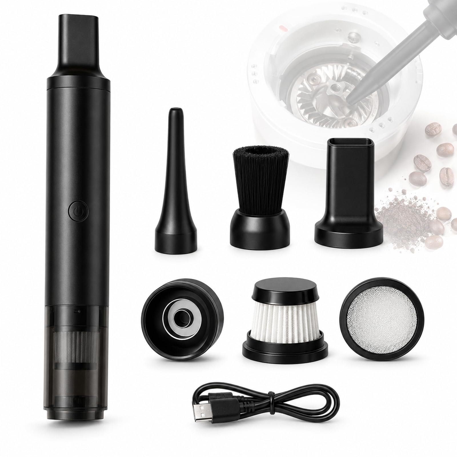 Mini Aspiradora Para Molinillo De Café, Herramienta Portátil De Limpieza Para Molinillos De Café, Boquillas De Precisión, Cepillo, Filtro, Recipiente Para Polvo, Para Limpiar El Café Molido Y Los