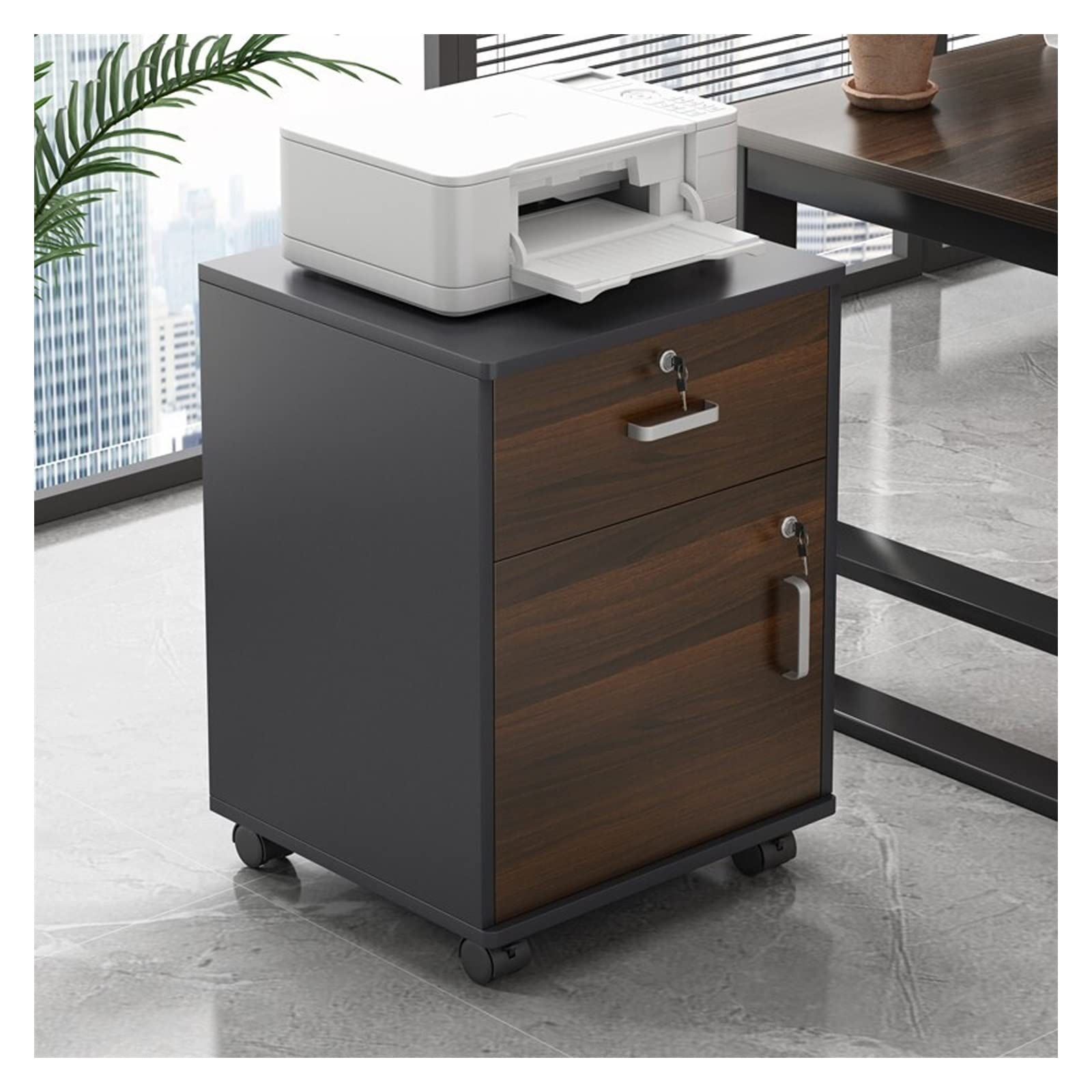 ASerZenith Wooden Lateral File Cabinet With Lockable Wheels 1 Drawer Mobile Filing Storage Nizer For Files And Printer Stand,B-One Size