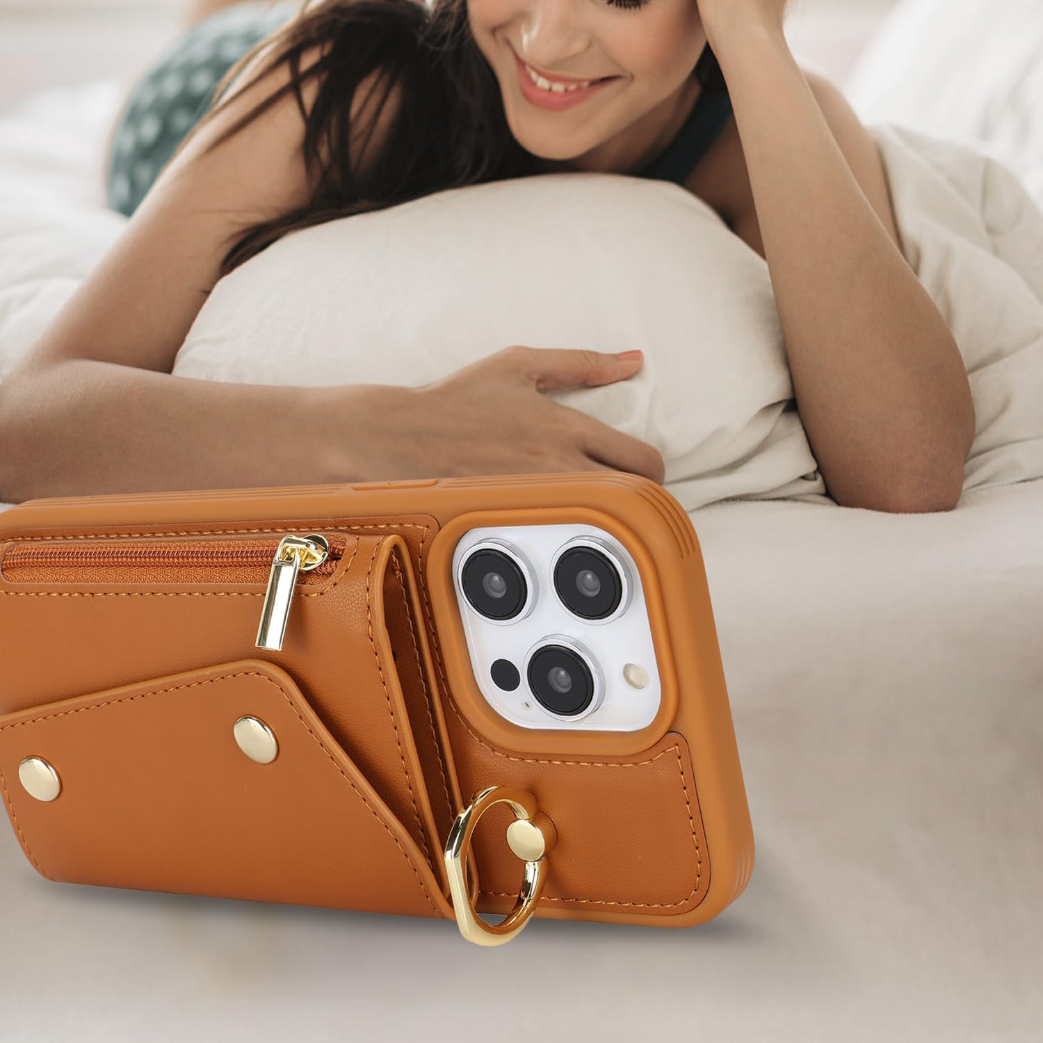 Lipvina Crossbody Wallet Case for iPhone 14 Pro Max,Brown image 5