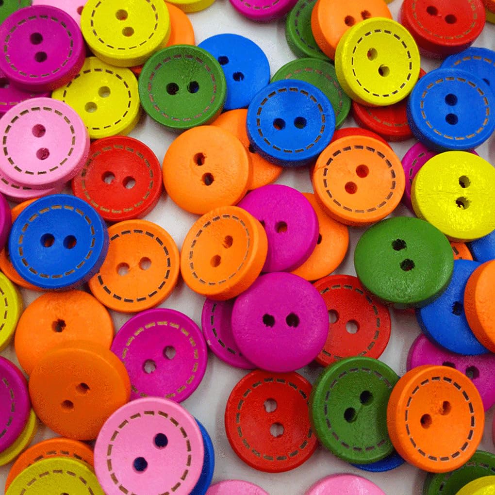 Set di 10 bottoni misti in legno a due fori, stile vintage, fatti a mano, per scrapbooking, ornamenti per cucito, set di abbigliamento, 20 mm/100 pezzi