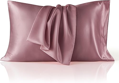 Bedsure Funda de almohada de satén para cabello y piel Queen, funda de almohada sedosa con cierre de sobre, similar a las fundas de almohada de
