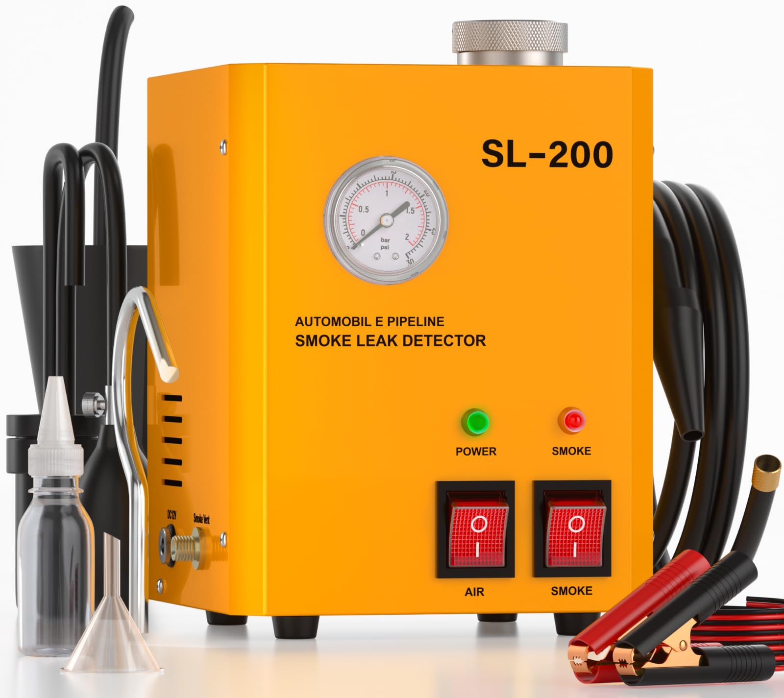 GODIAG SL200 Máquina de Humo Coche Maquina de Humo para Coche con Manómetro Detector Fugas Humo con Bomba de Aire Incorporada máquina Humo Coche para Coches 12V, ATVs, Motos, Motos de Nieve y Barcos