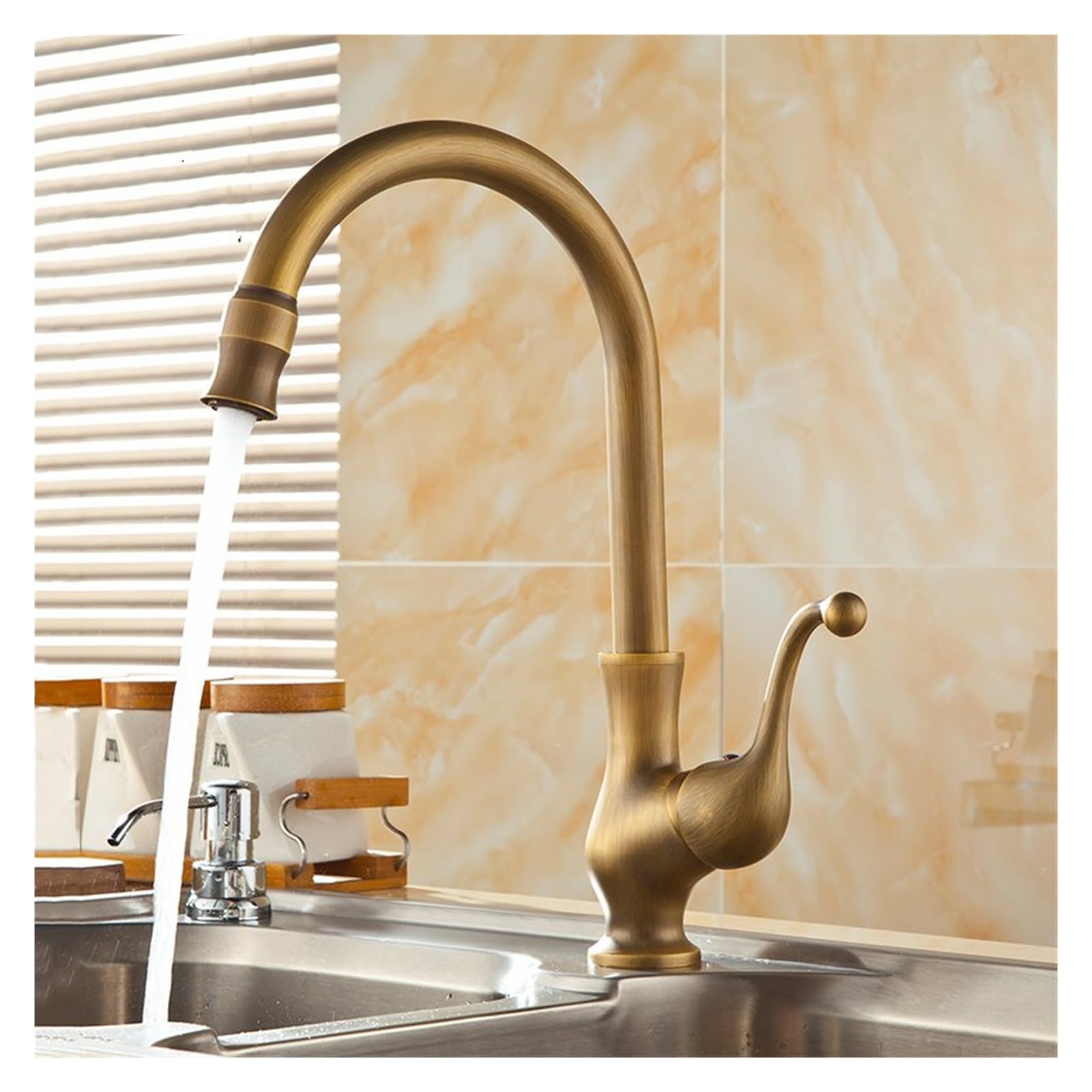 Robinet de cuisine en laiton antique mitigeur évier chaud et froid au bec haut pivotant