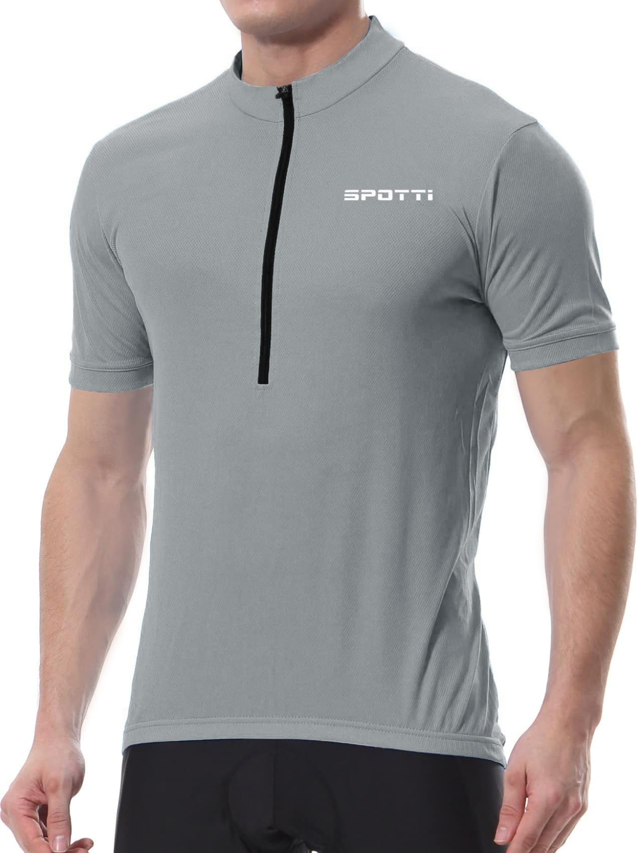 Spotti Men's Cycling Bike Jersey Short Sleeve with 3 Rear Pockets- Moisture Wicking, Breathable, Quick Dry Biking Shirt