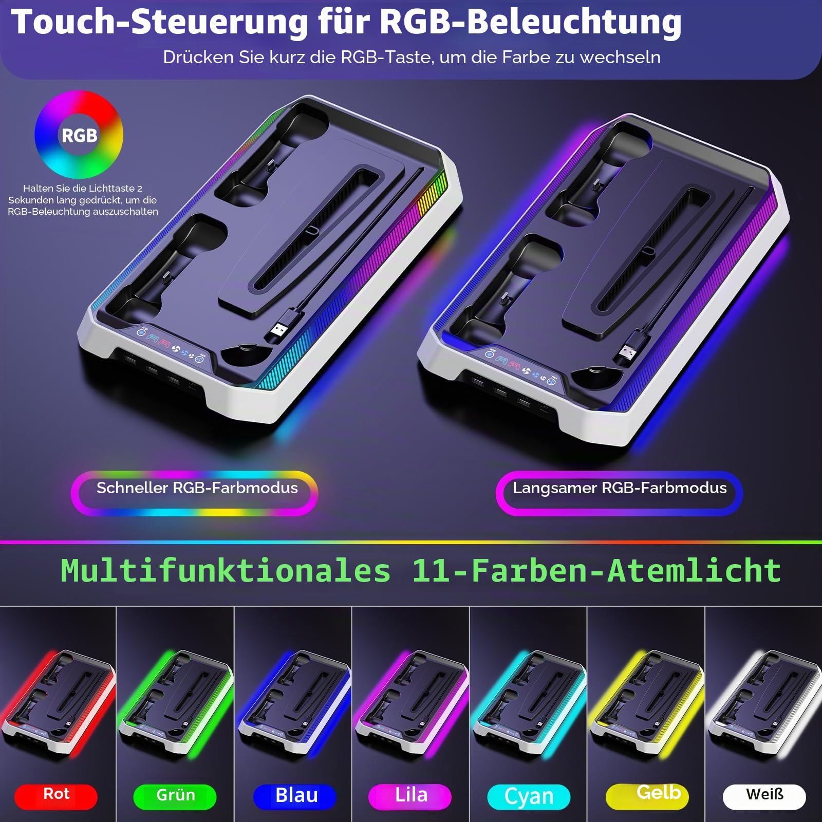 JORREP Ladestation für PS5/Slim/Pro Stand und Controller Ladestation für PS5 Konsole mit Lüfter, Dual Controller Ladegerät,Kühlständer,Headset Halterung, PS5/Slim/Pro Zubehör