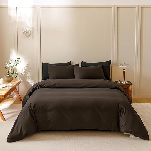 Miniatura 7 de Juego de edredón negro tamaño California King, juego de cama negro liso puro, juego de edredón suave, ligero, transpirable y duradero para hombres y