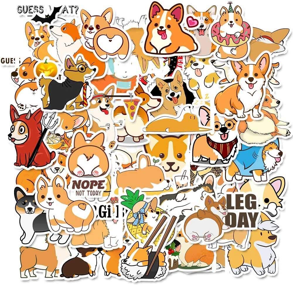 Lanseede 50pcs Animal Corgi Stickers Corgi-Aufkleber für Laptop Computer Schlafzimmer Kleiderschrank Auto Skateboard Motorrad Fahrrad Handy Gepäck Gitarre DIY Aufkleber(Welsh Corgi Pembroke)