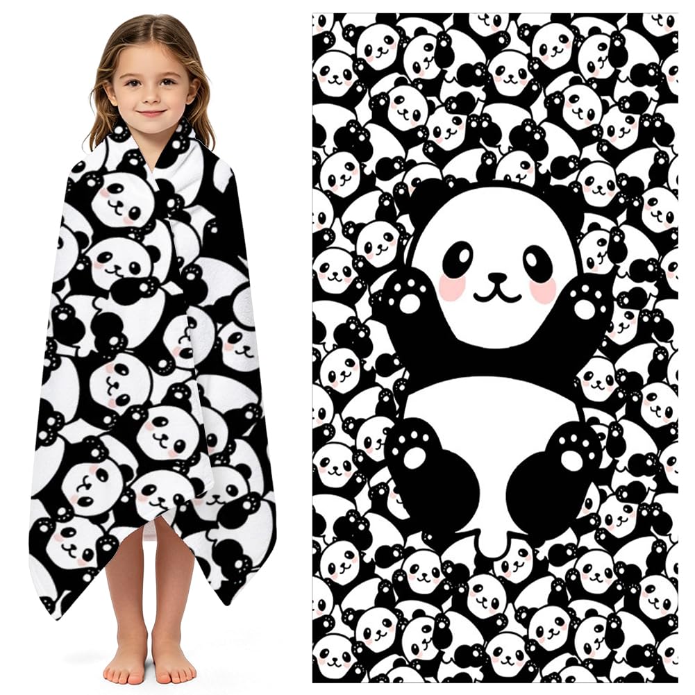 VorPrillynt Panda Beach Towel Beach Swimming Towels Children's Bath Towel Microfibre Towels Lightweight Compact and Quick Drying Travel Summer Wash Cloth for Camping Bath Sports