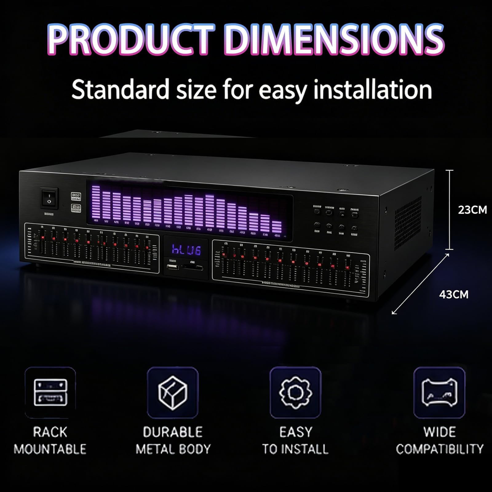 20-pasmowy Stereofoniczny Korektor Graficzny, Cyfrowy Przedwzmacniacz Procesora Audio Z Analizatorem Widma LED, System Dostrajania Korektora Dźwięku Domowego Audio Do Studia, Nagrywania I