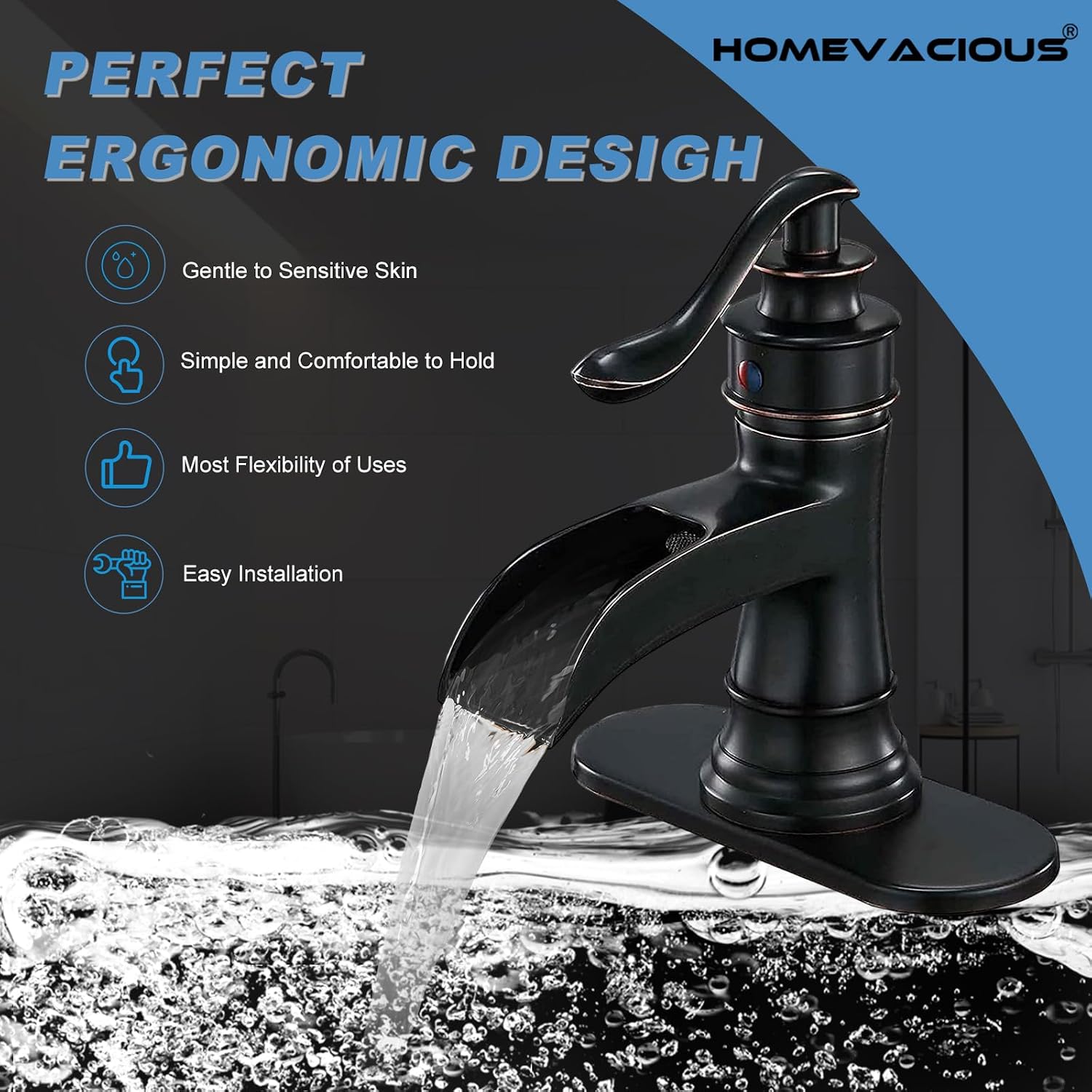 Homevacious Oil Rubbed Bronze Bathroom Faucet Waterfall Sink Basin Single Handle Bath Lavatory Farmhouse Faucets Bundle with Bronze Bathroom Sink Drain Pop up Drain with Overflow