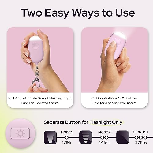 Miniatura 3 de Weten Llavero de alarma personal recargable, sirena de 130 dB, luz LED, paquete de 3 alertas de seguridad personal para mujeres, alarma de botón de