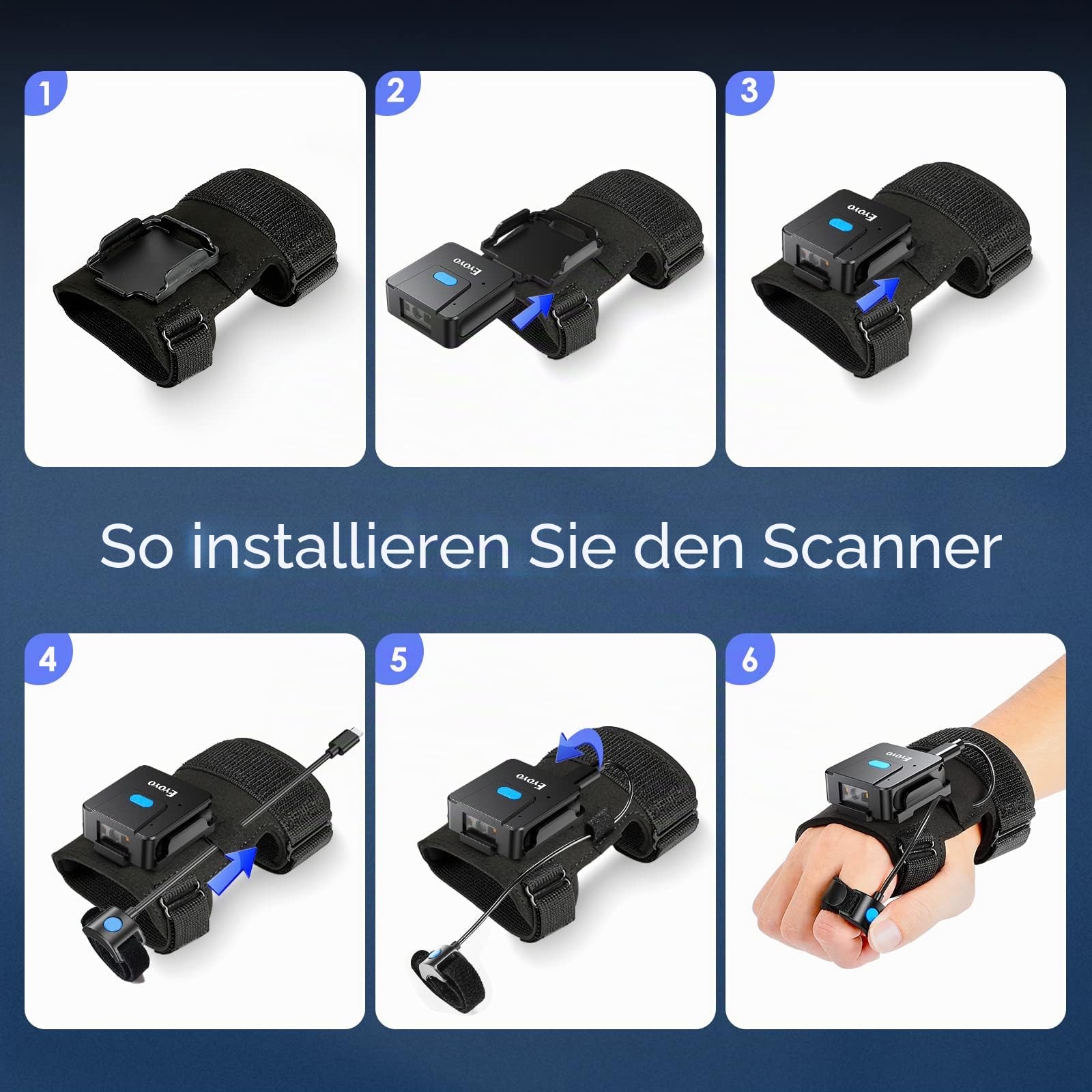 Eyoyo Wearable Glove QR Code Scanner, 1D 2D Finger Ring Bluetooth Barcode Scanner, Links & Rechts Hand Tragbar, Tragbare Drahtlose Buch Inventar Barcode Leser Kompatibel Mit iPhone iPad Android Tablet
