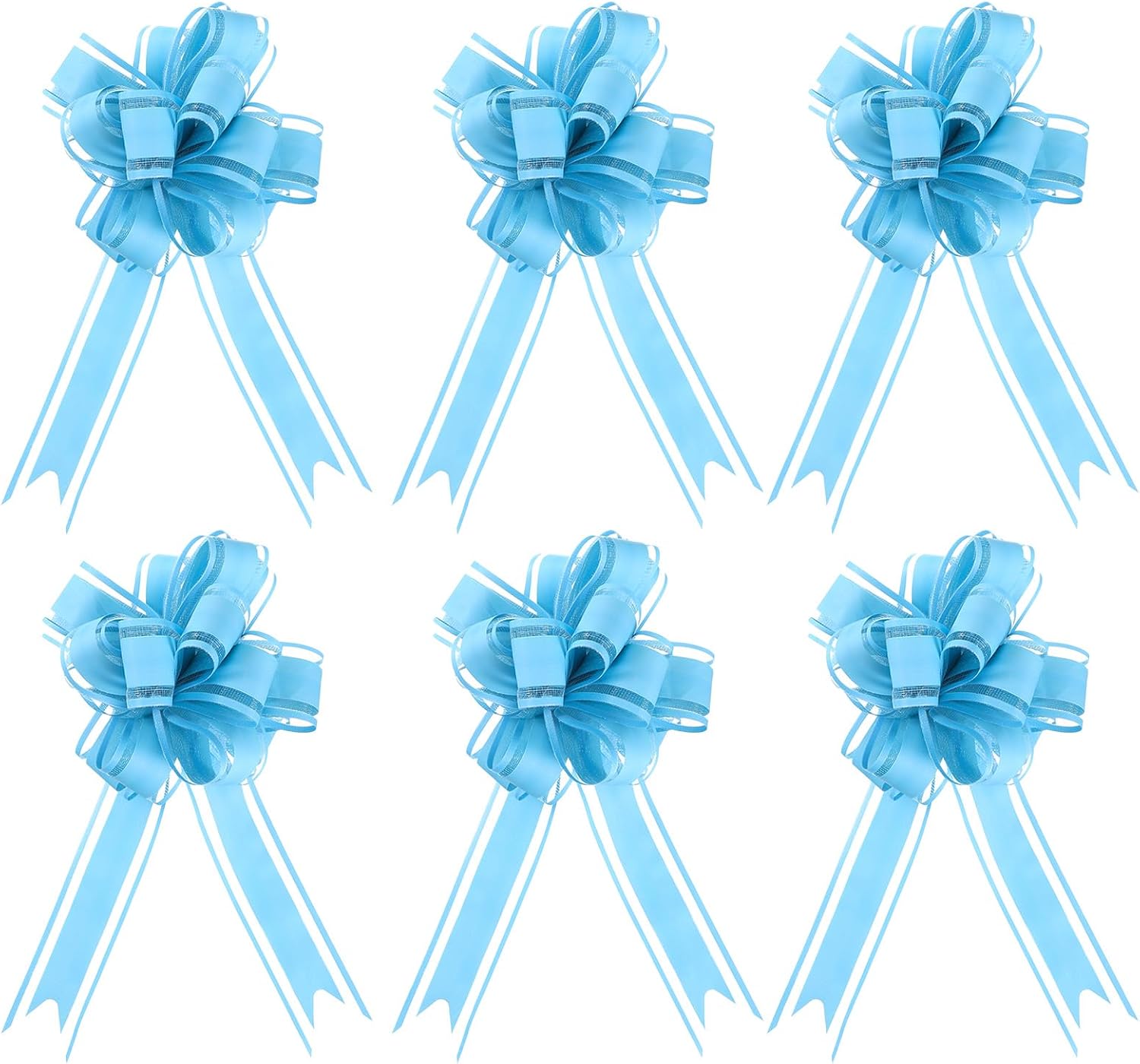 6PCS Blue Pull Bows, Large Pull Bows for Gift Baskets Wrapping, Decorative Ribbon for Presents, Christmas, Birthday, Wedding Decorations, Baby Blue Ribbon Gifts Wrap Bow