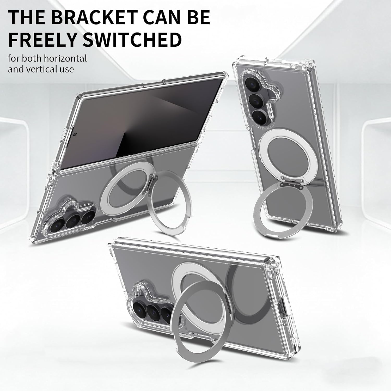 Magnetic case for Samsung Galaxy Z Fold7, Featuring a 360-degree Rotating Stand, A semi-Transparent Design, Wireless Charging Support, and Shock-Absorbing Capabilities (Transparent)