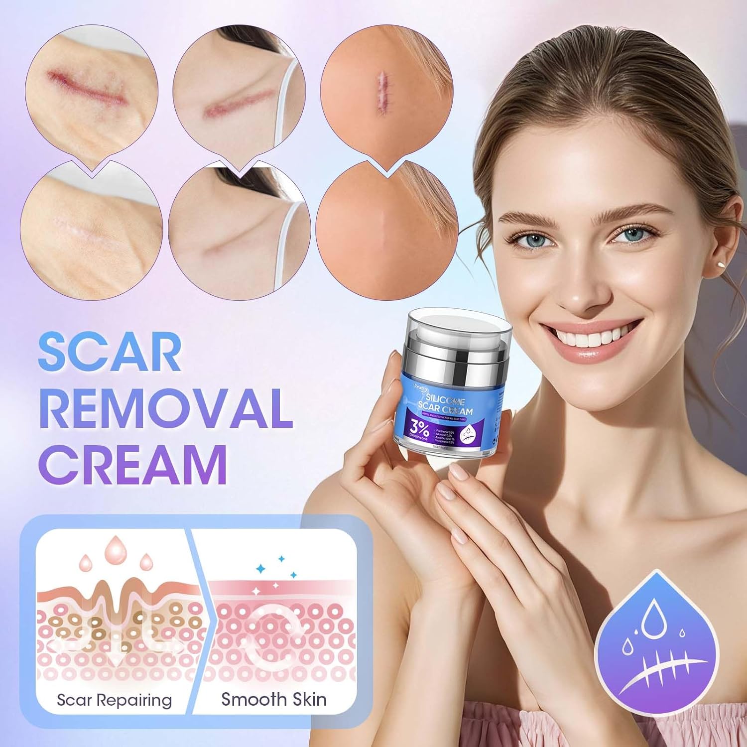Silicone Scar Cream for Surgical Scars, 3% Dimethicone Complex Silicone Scar Gel for Old & New Scars, C-Section, Pregnancy, Acne, Injury, Keloids, Burns, Non-Irritating Scar Removal Cream(55ML) - Image 4