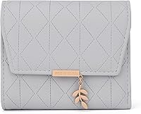 Vista 73 de UTO - Cartera pequeña RFID de piel sintética con dije de hoja, cierre de cremallera y tarjetero.