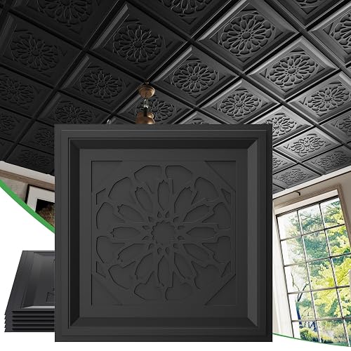 24 PCS 2x2 FT Black Openwork Tracery Decorative Ceiling Tiles,