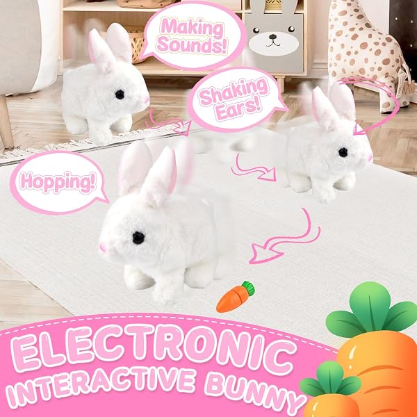 COLEESON Jouet Lapin Interactif, Cadeaux de Pâques Enfants, Lapin rebondissant, Lapin Doudou Petit Peut Marcher et Parler, Jouet en Peluche électronique pour Enfants - 4