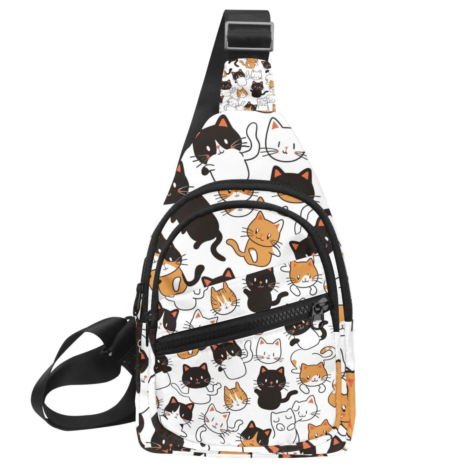 Sac à dos à bandoulière chat mignon avec sangle réglable multicolore - 7
