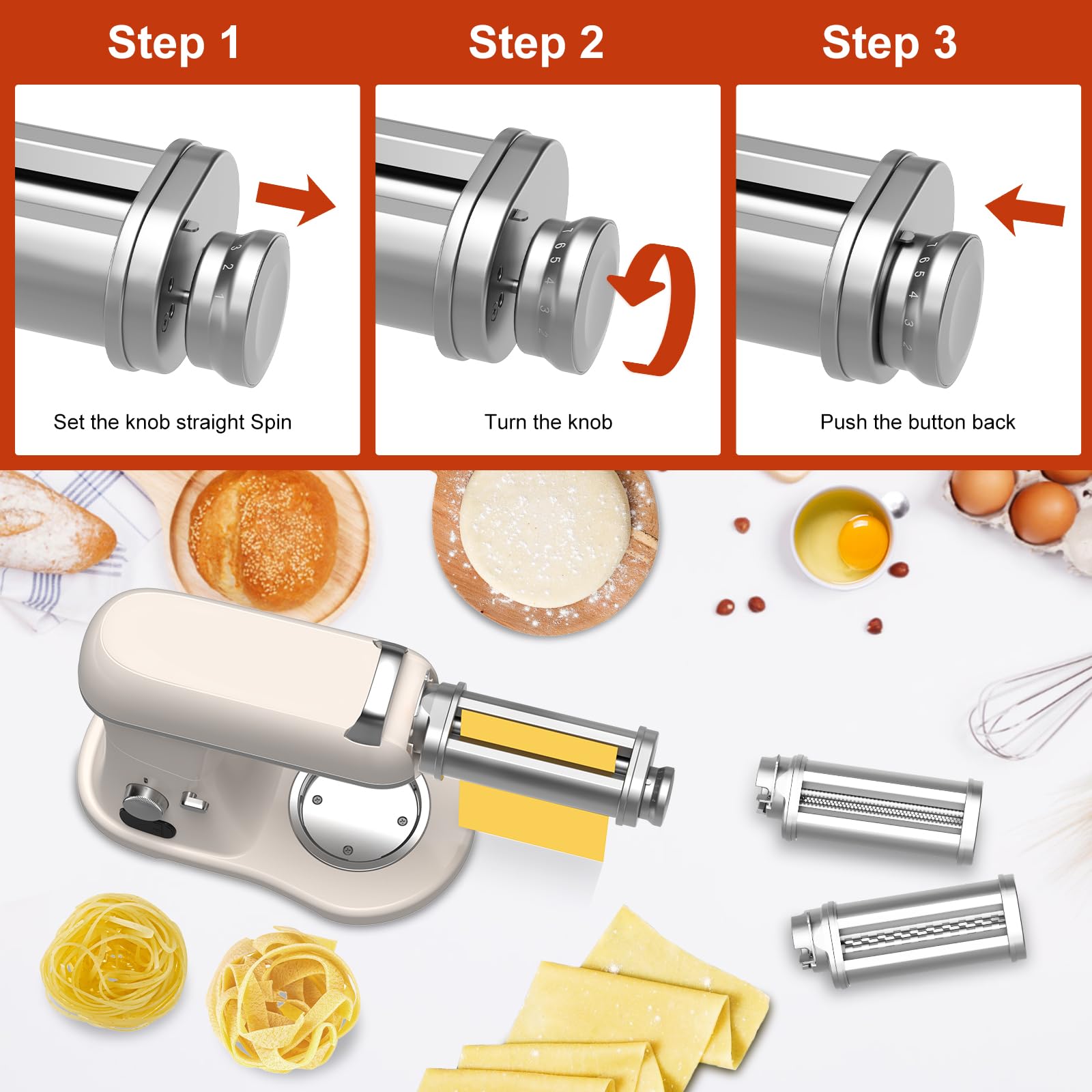 Nudelaufsatz für Bosch Mum5 Mum4 Zubehörteile, Nudelvorsatz aus SUS304 Edelstahl, Pasta Roller Edelstahl Spaghetti Fettuccine Kompatibel mit BOSCH Küchenmaschinen MUM5 MUM4 (Nudelaufsatz Set)