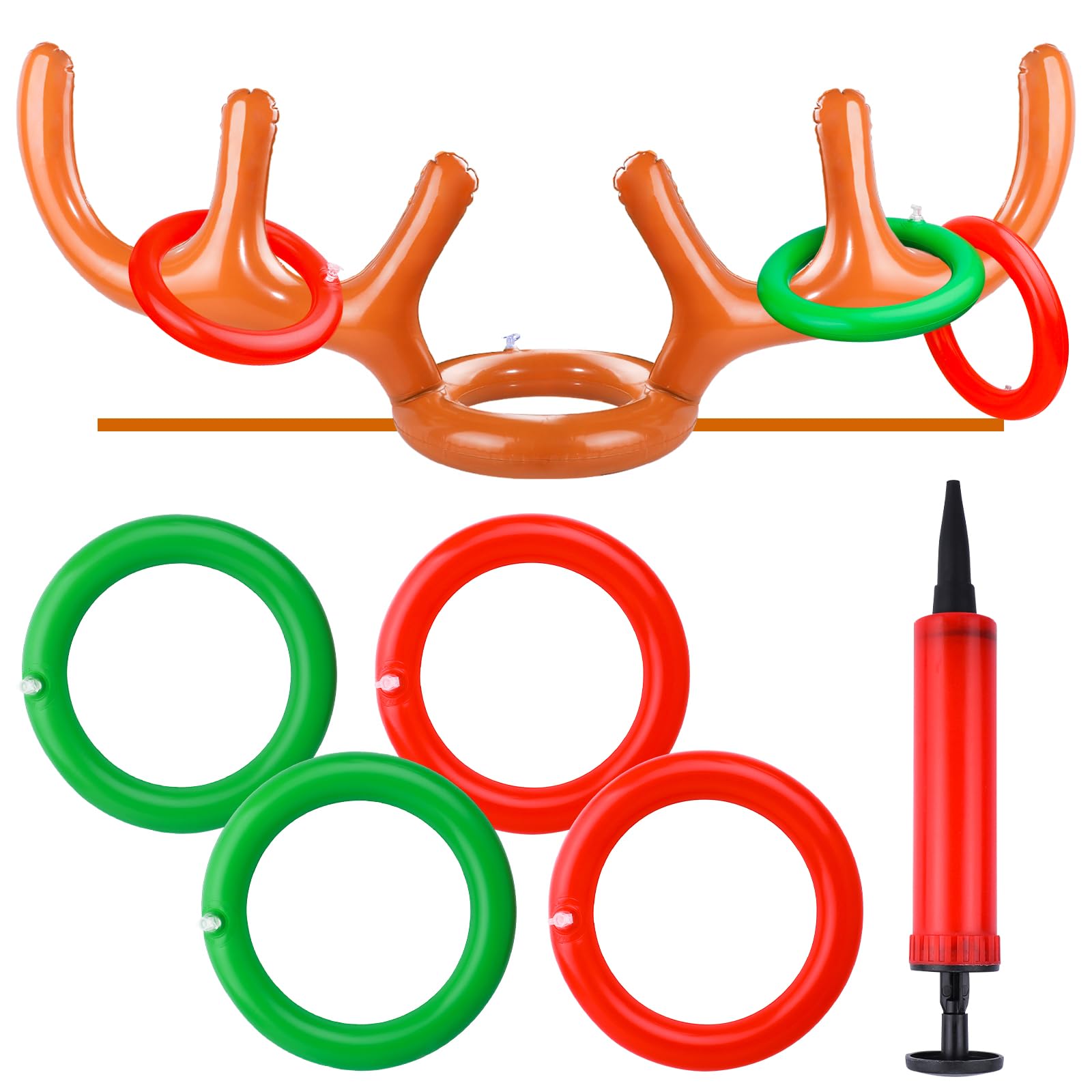 Christmas Inflatable Reindeer Antler Ring Toss Game for Christmas Party - Game Rules Included (1 Antlers 6 Rings)