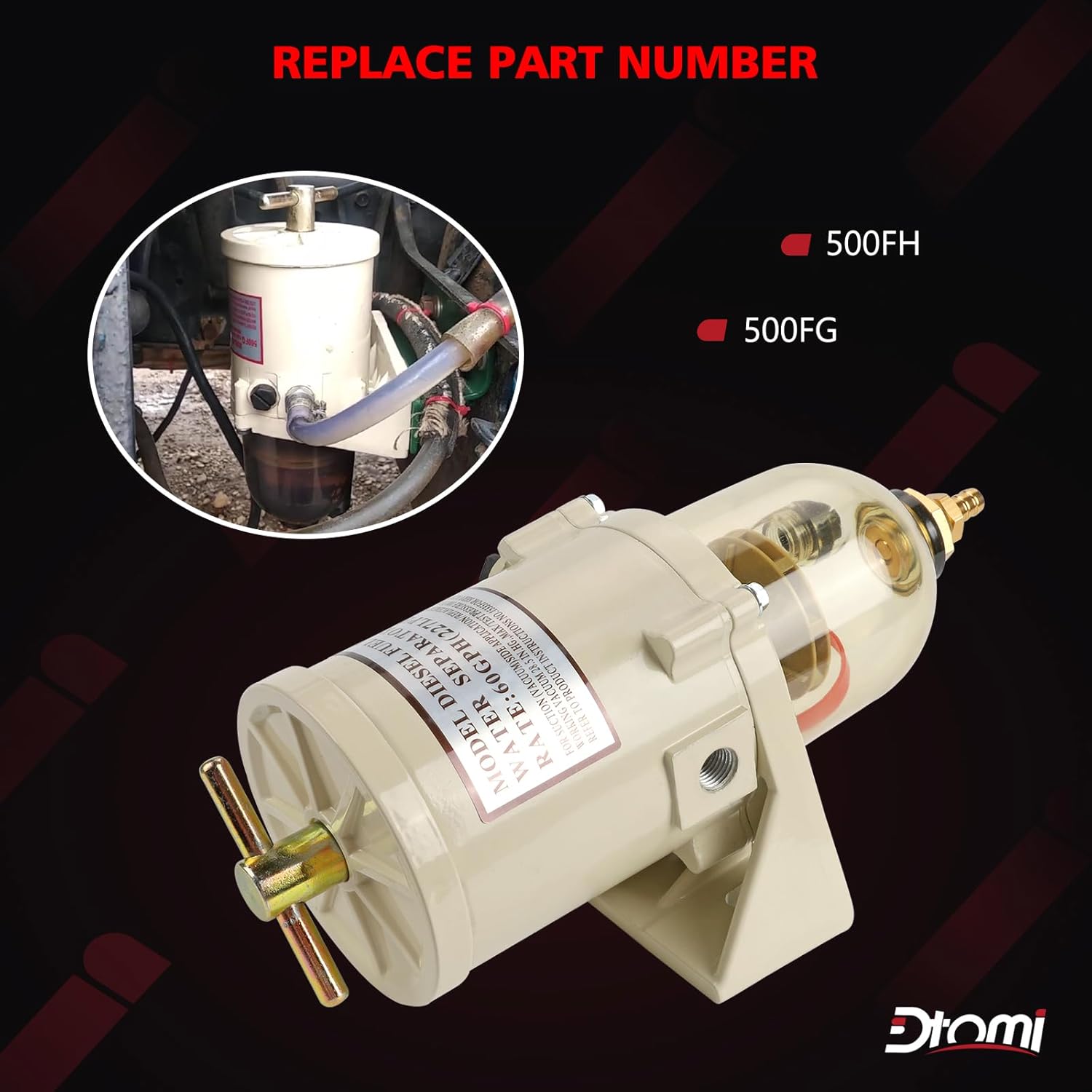 Diesel Fuel Filter Oil Water Separator With Bolt Turbine Marine Boat Superior 60 GPH, 30 Micron, Racor Fuel Water Separator Replace# 500FG 500FH