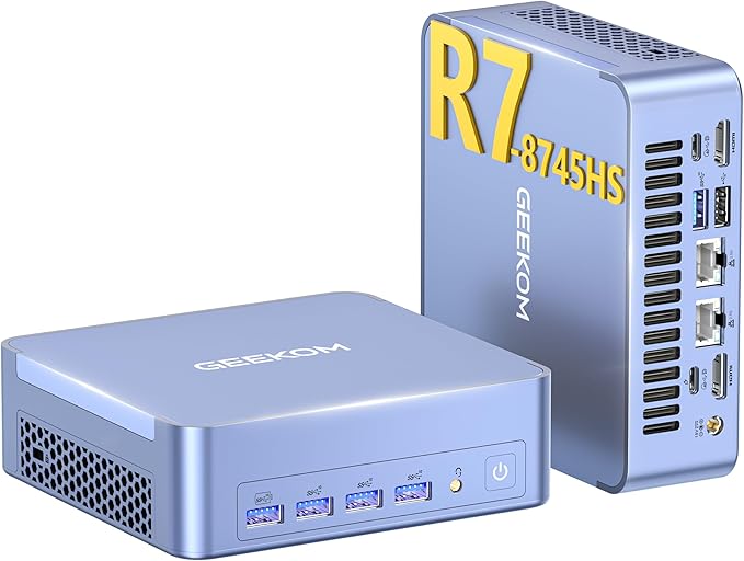 GEEKOM AX8 Max Mini PC avec AMD Ryzen 7 8745HS, Radeon 780M, Réglage 3 Modes, Dual 2.5G LAN, 1To SSD(jusqu'à 4To), 16Go DDR5 (Évolutif, Non-LPDDR), Silencieux Mini Ordinateur de Bureau Windows 11 Pro