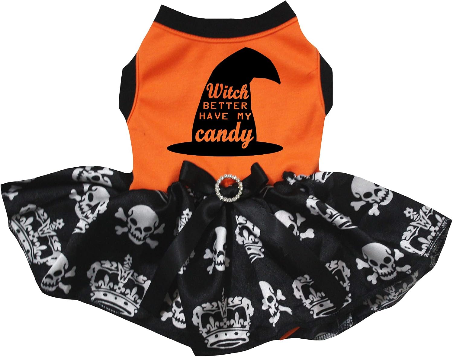 Petitebella Witch Better Have My Candy Puppy Dog Dress (Orange/Crown Skull, XXX-Large)