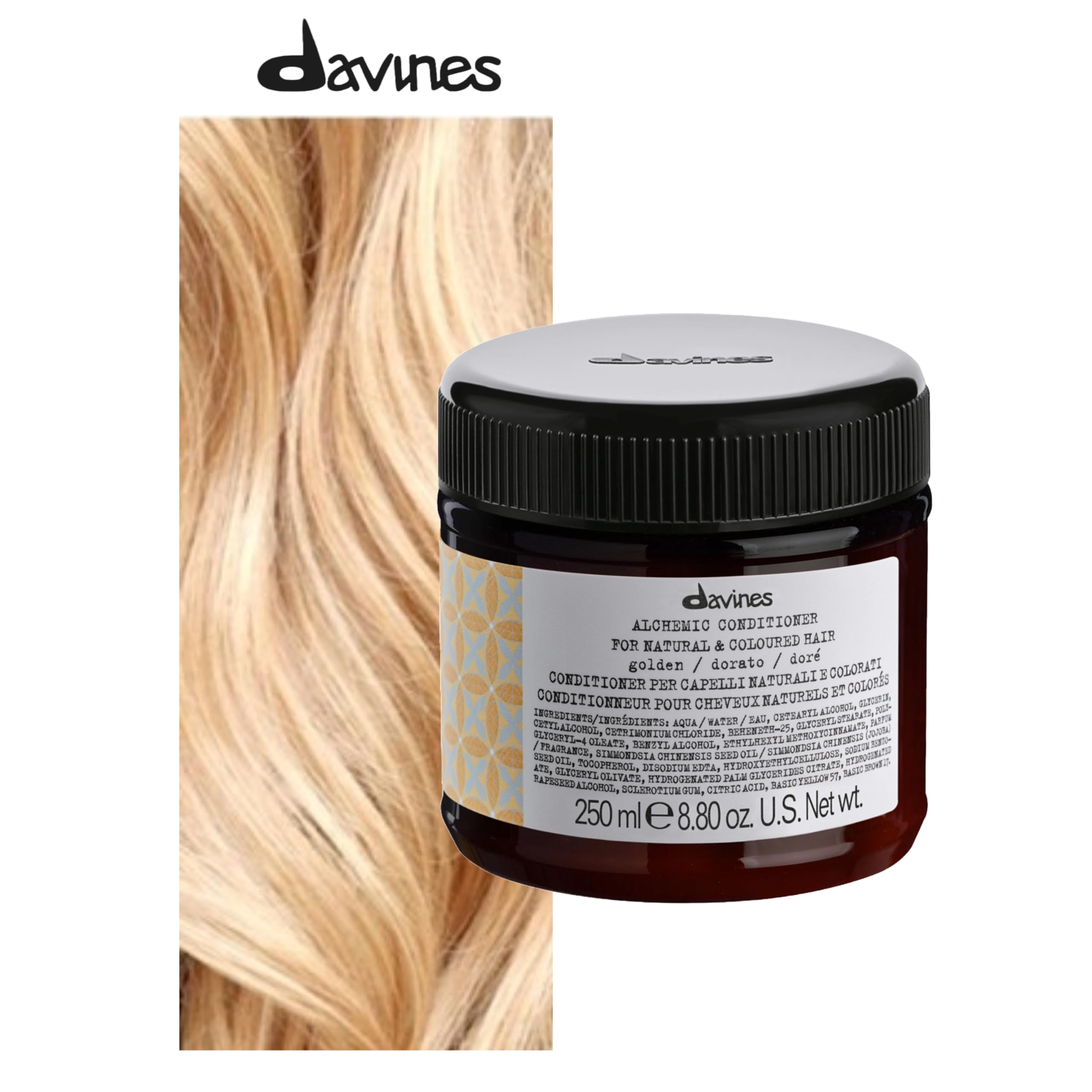 Davines Alchemic Conditioner Golden, Color Depositing Cream for Golden Blonde & Honey Hair - Intensifies & Hydrates Warm Blonde Tones with Jojoba Oil, 8.45 Fl Oz