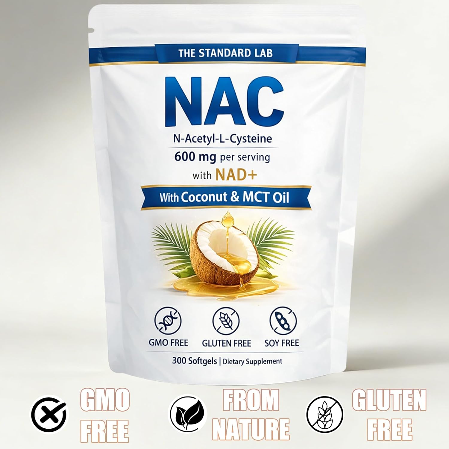 The Standard Lab NAC 600mg with NAD+ Daily Complex, N-Acetyl Cysteine Supplement Capsules, Antioxidant Support Formula, Vegan, Non-GMO, Gluten Free, 300 Softgels