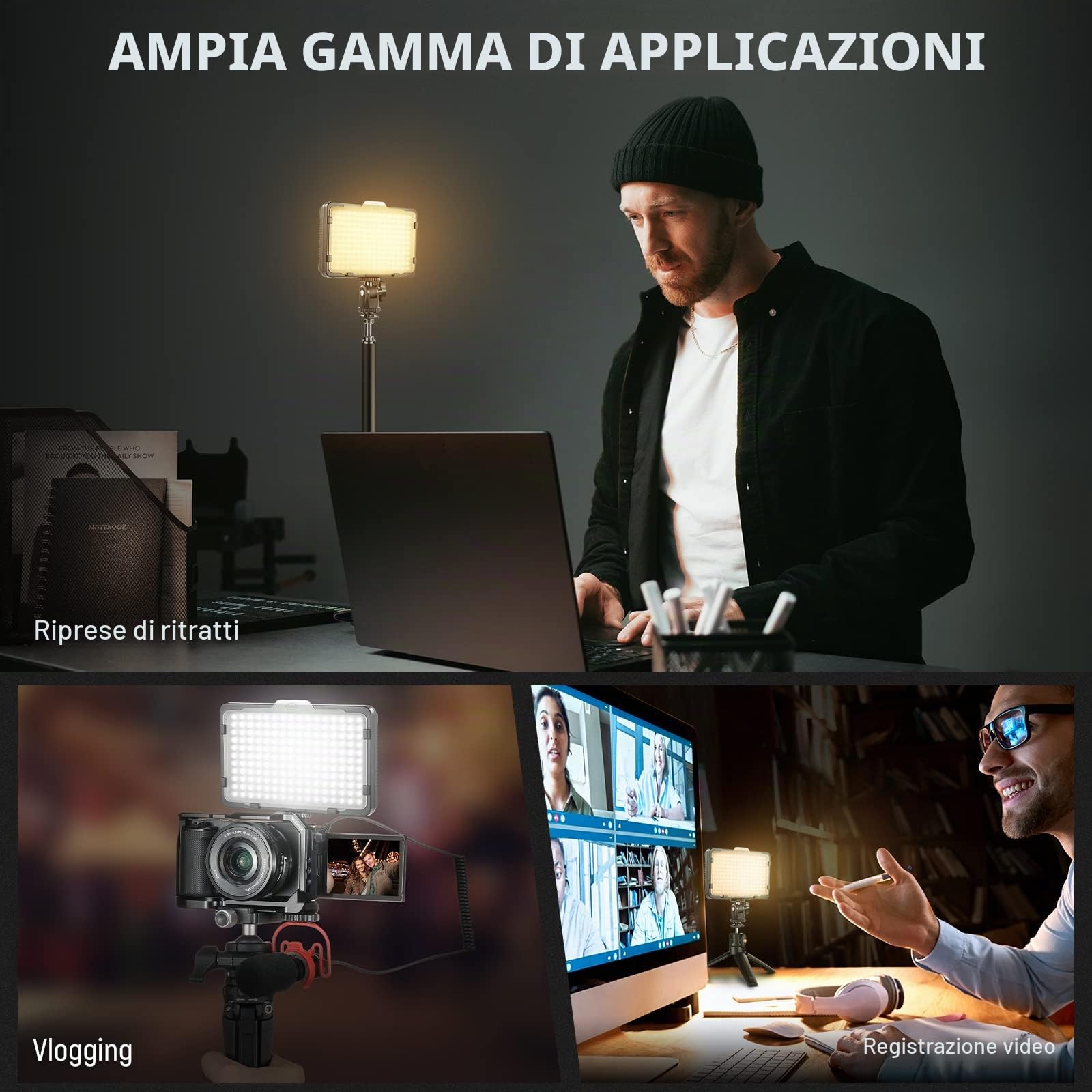 Neewer Kit d’Illuminazione Luce 176 LED: Pannello 176 LED Dimmerabile con Batteria a Litio 2200mAh, Caricabatterie a USB & Custodia, per Foto di Prodotti Ritratti