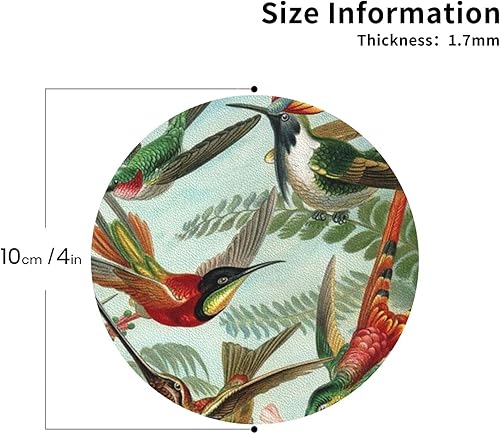 Miniatura 3 de Hermosos posavasos de cuero con estampado de colibríes juego de 6 posavasos redondos fáciles de limpiar tapetes de café para decoración de cocina
