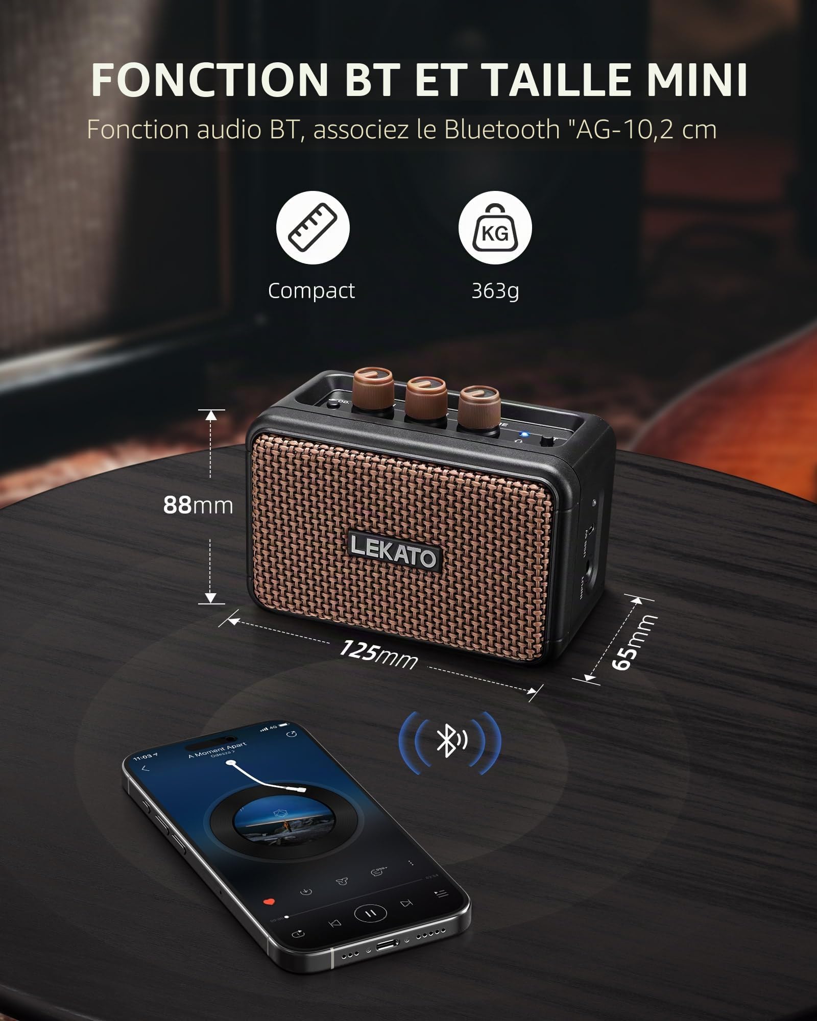Mini ampli Guitare, amplificateur électrique Rechargeable LEKATO 5 W avec Effets Clean/Overdriver, ampli Portable Bluetooth 5.0 pour s'entraîner à la Maison et Les réunions Musicales