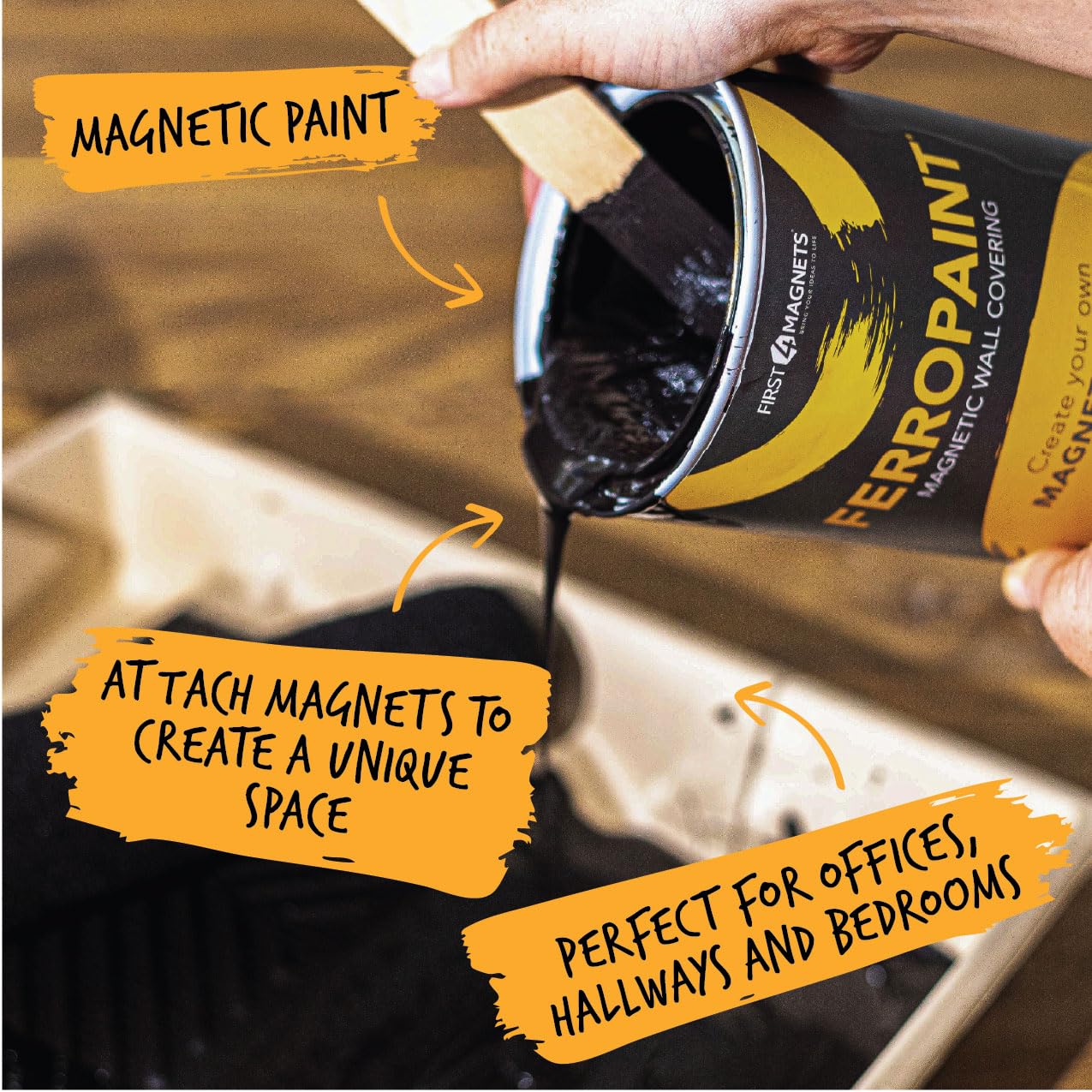 Ferropaint® Charcoal Magnetic Lack Für Wände, Schlafzimmer, Büro, Küche, Spielzimmer, Klassenzimmer, Diy und Renovierung - 0,5 Liter - 5 Dosen