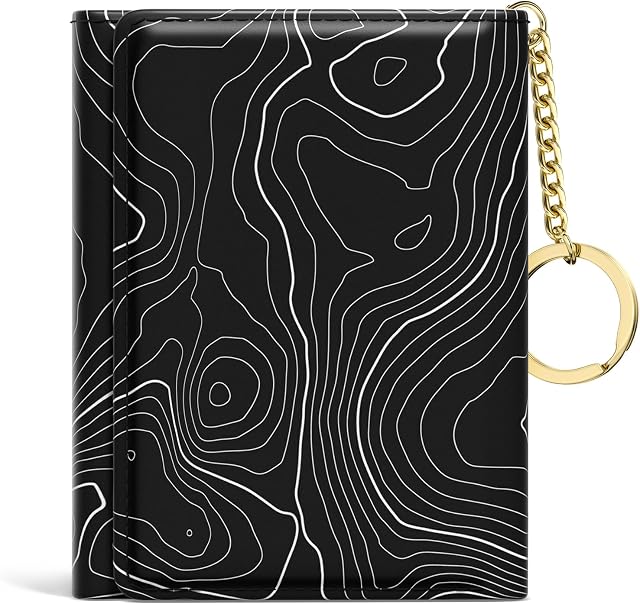 Rouidr Womens Wallet, Small Slim RFID Card Wallets for Women, Cute Front Pocket Trifold Leather Card Organizer with 7 Slots & ID Window, Black Lake