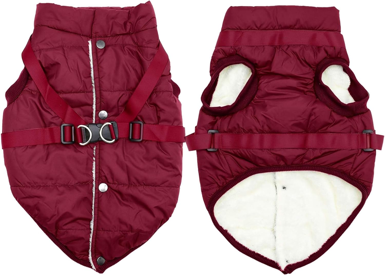 JoyDaog Dog Jacket with Harness,Fleece Lined Warm Puppy Coat for Winter,Soft Windproof Small Dog Vest,Red M