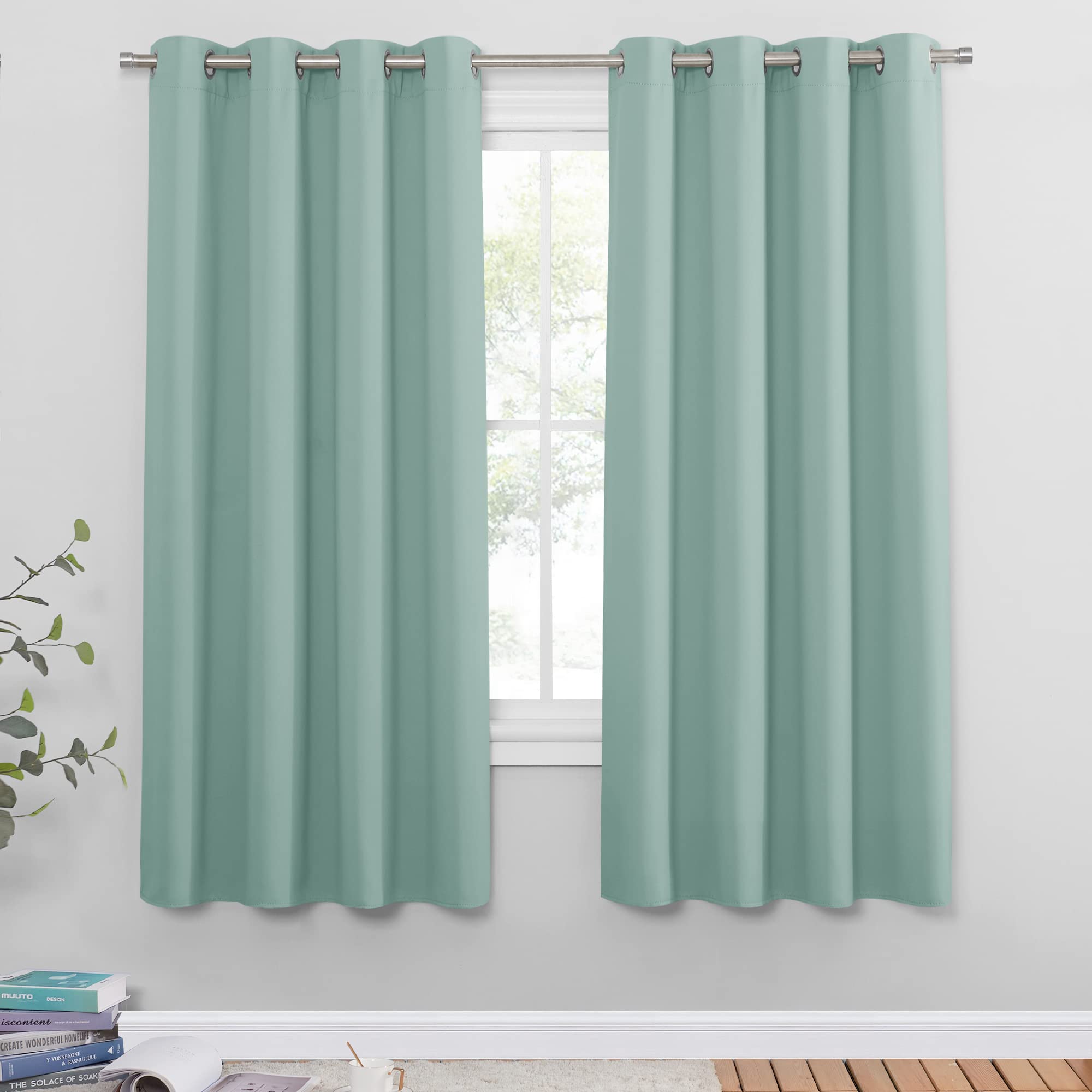 PONY DANCE Tende Camera da Letto Moderne - Tende Oscuranti per Interni Tende Termiche con Anelli Tende per Salotto Eleganti 2 Pannelli L 140 x A 175 cm, Verde Chiaro