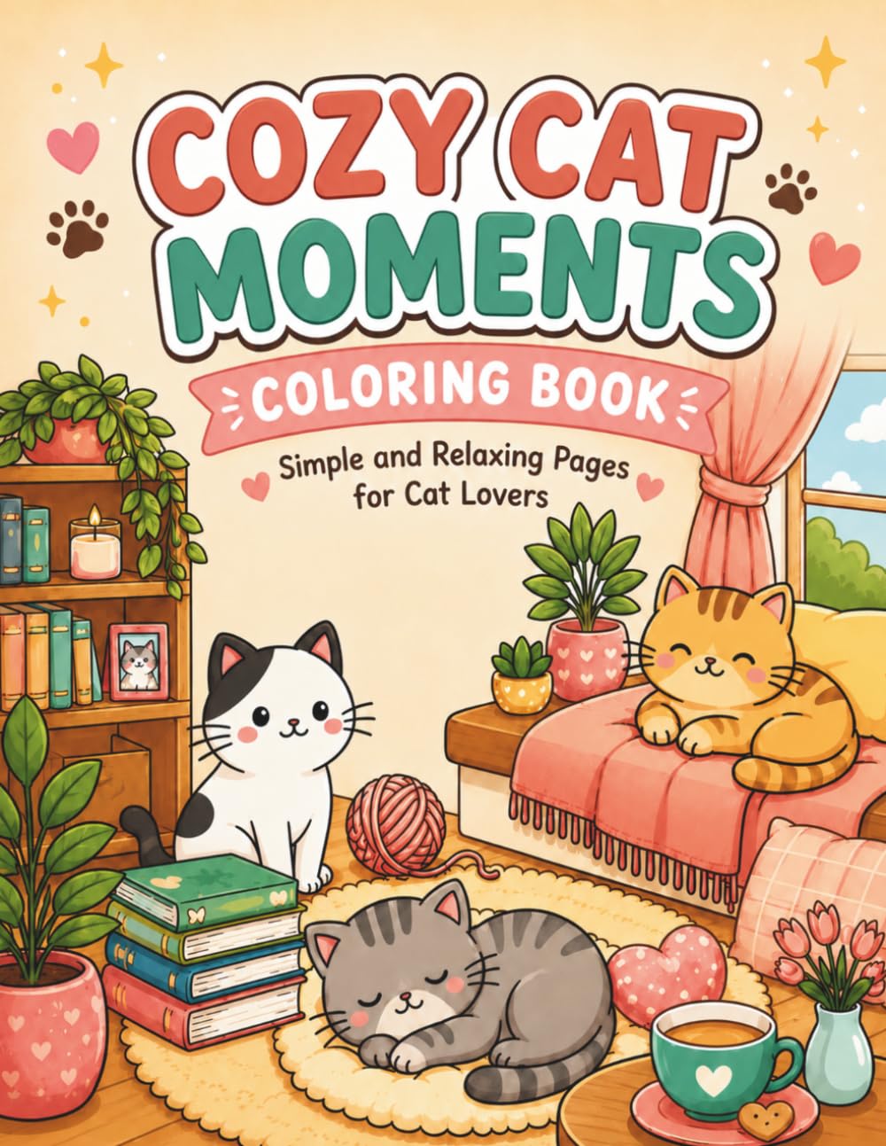 COZY CAT MOMENTS: COLORING BOOK: Simple and Relaxing Pages for Cat Lovers