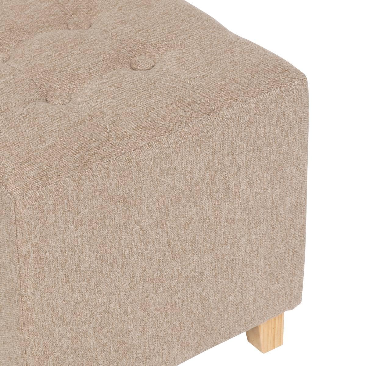 Atmosphera - Pouf Carré Leandre Beige Chiné 35 x 35 x 35 cm, Pieds en Bois, Assise Capitonné - pour Salon, Chambre
