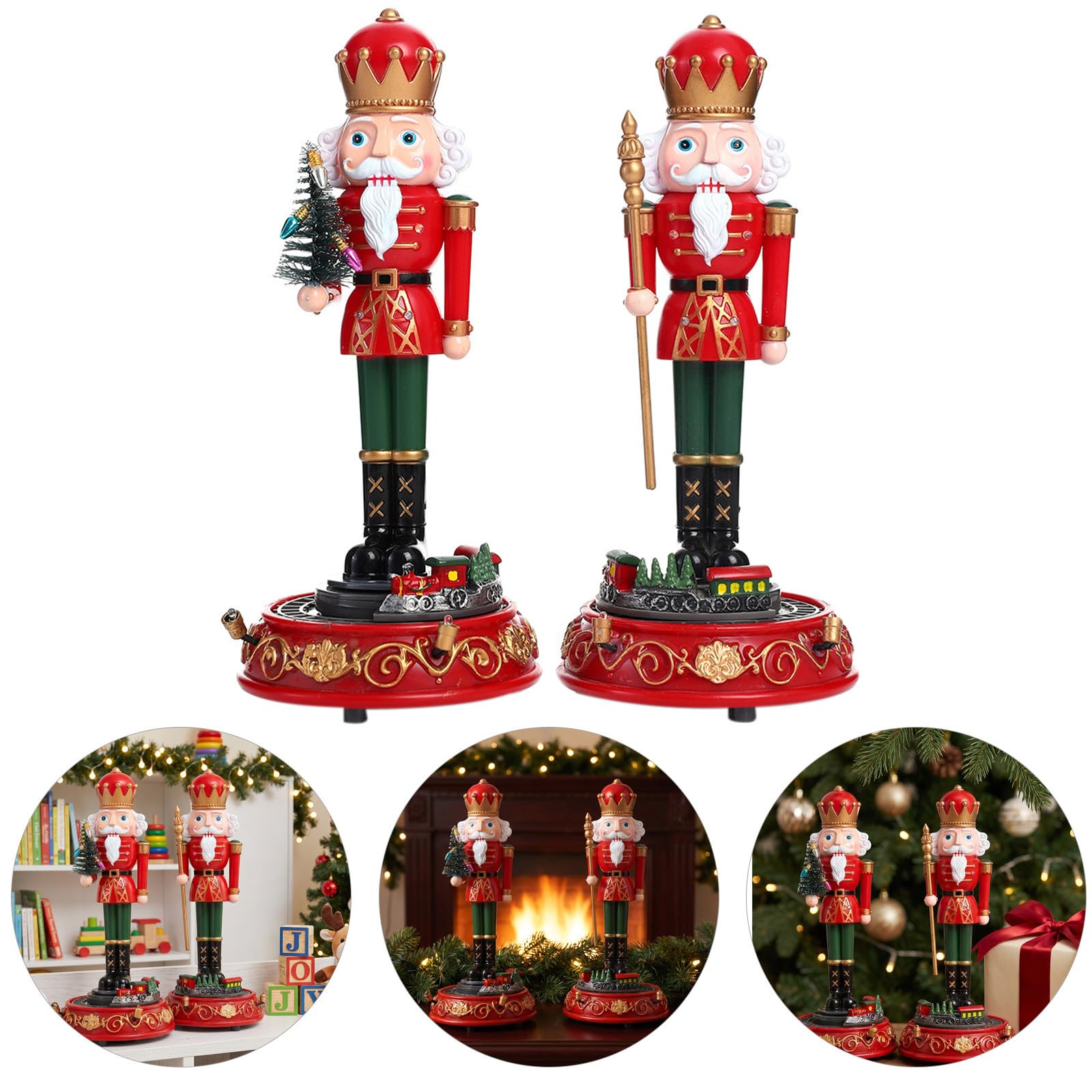 2 Pezzi Decorazione Natalizia in Plastico con Rotazione Musicale e Interattivi per Stufa e Festa di Natale e Adulti