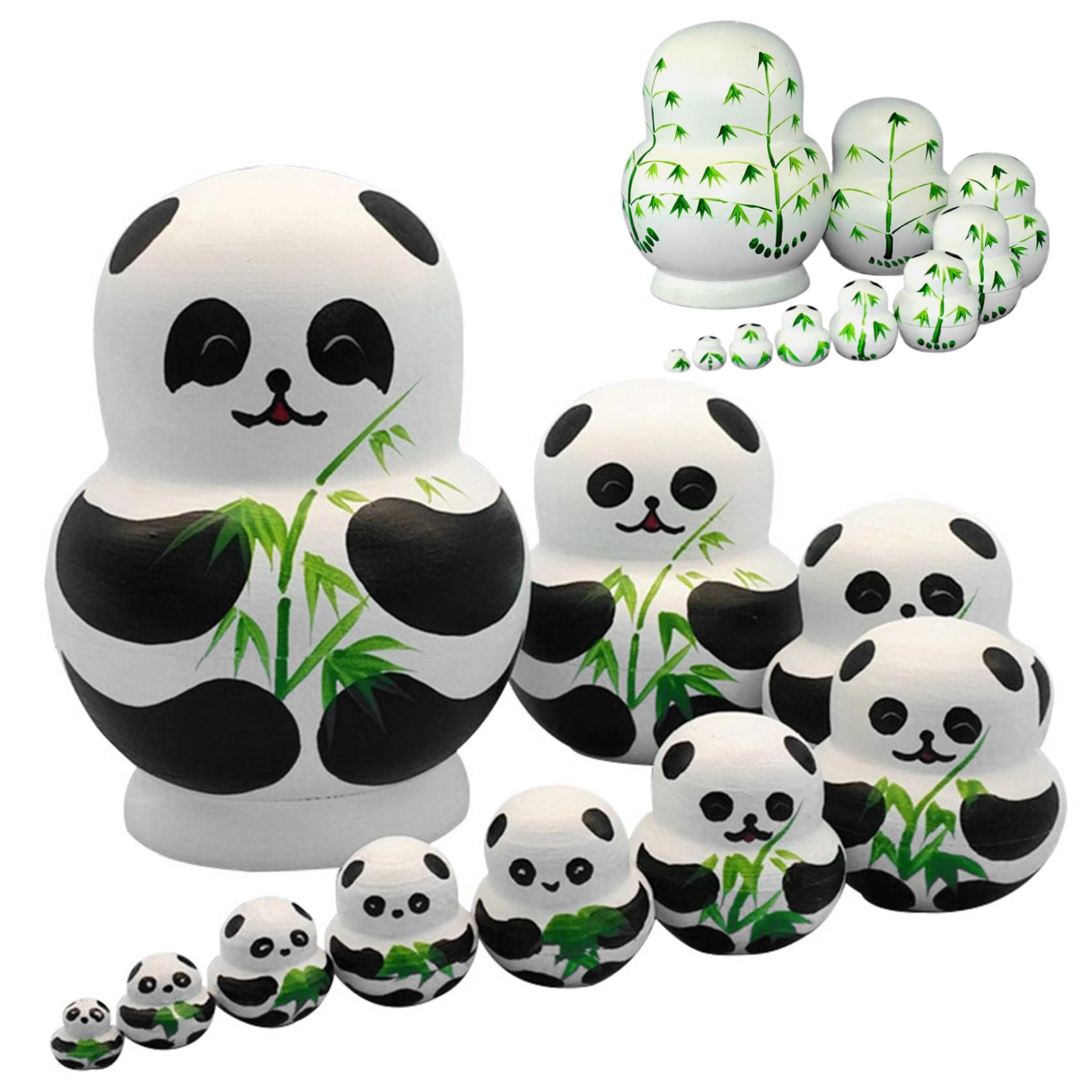 SunaOmni Nesting Dolls 1 Set(10Pcs) Panda Design Matryoshka Doll Cute Cartoon Matrioshka with Bamboo Pattern Wooden Russian Nesting Dolls for Kids Matryoshka doll Matrioska