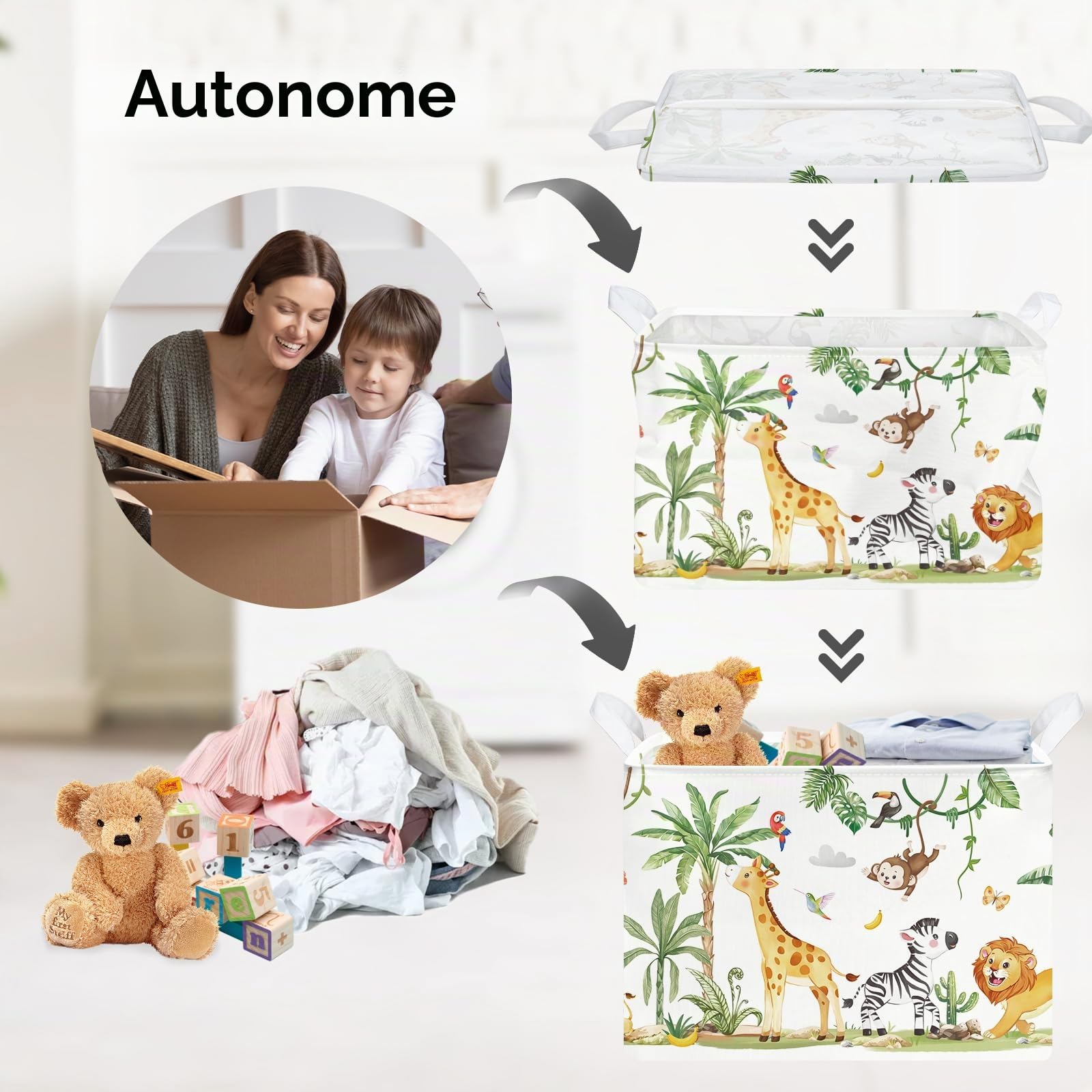 Clastyle Panier Rangement Bébé pour Jouets Corbeille a Linge Animaux Forêt | Boite Rangement Jouets, Panier a Linge Pliable, Cube de Rangement Tissu, Panier Jouet Enfant, Bac a Linge Sale, Impermeable