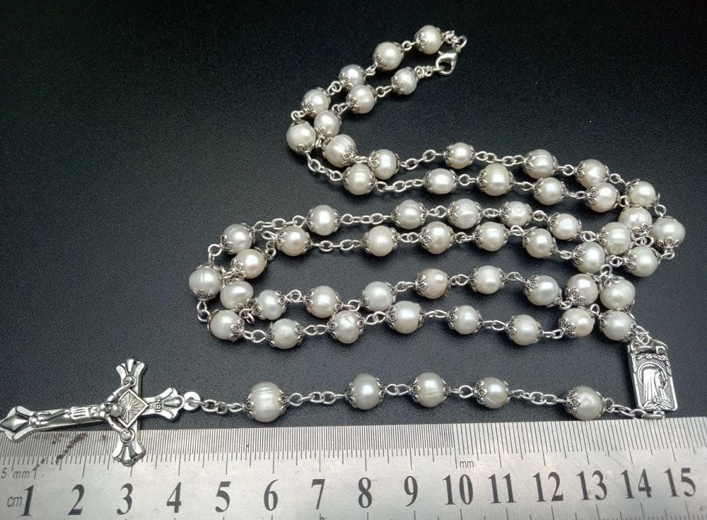 Rosary Beads Catholic for Woman - White Natural Real Pearl Rosary Beads. - Image 2