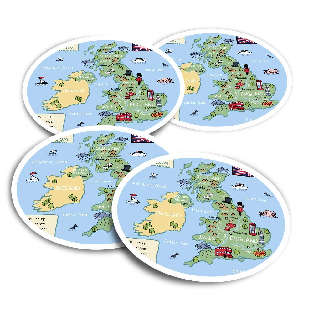 Destination Vinyl Ltd Multi Vinyl Stickers (Set Of 2) 10Cm - Cute Uk Map Britain United Kingdom Fun Decals For Laptops,Tablets,Luggage,Scrap Booking,Fridges #24352