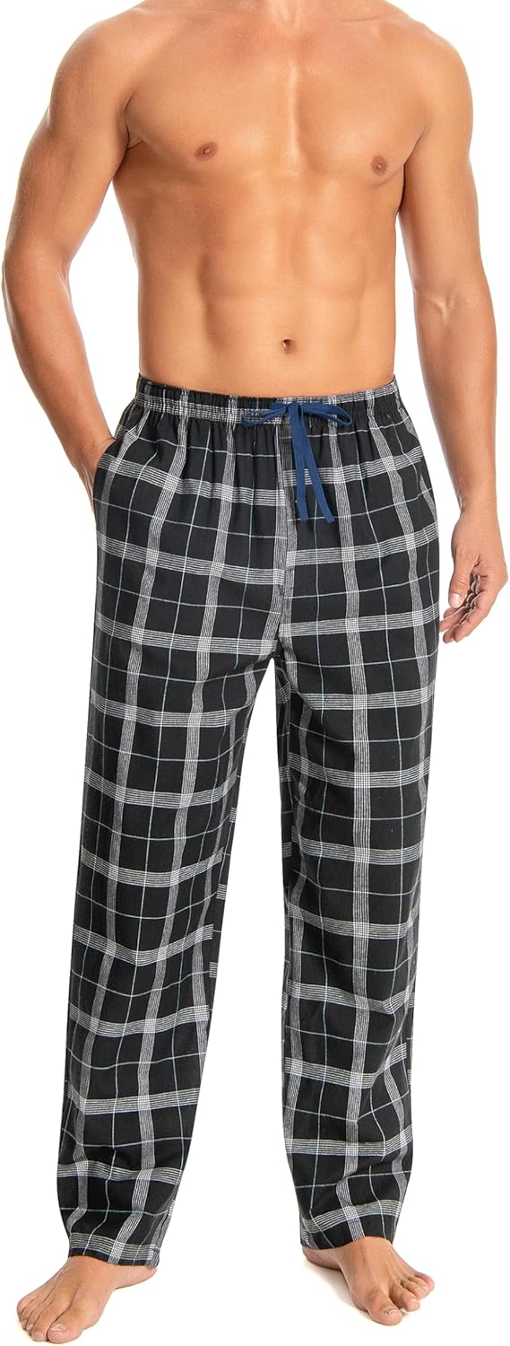 Mens Pajama Pants 100% Cotton Plaid Sleep & Lounge Pants, PJ Bottoms with Pockets and Button Fly - Image 3