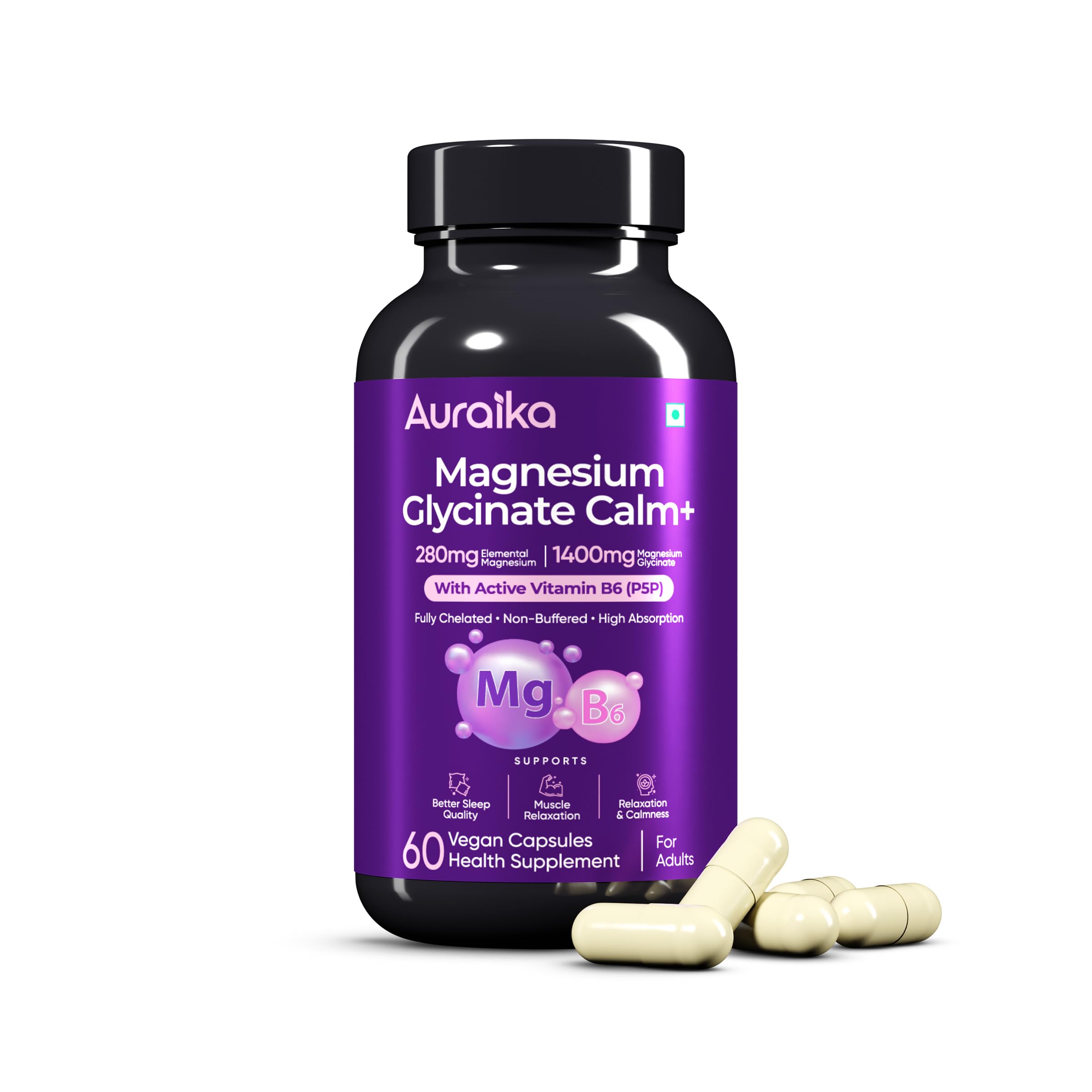 Magnesium Glycinate 1400mg with Vitamin B6 | 280mg Elemental Magnesium | Fully Chelated Non-Buffered Magnesium Supplement | Supports Relaxation, Restful Sleep, Muscle Recovery & Nervous System Health | 60 Veg Capsules-image-24