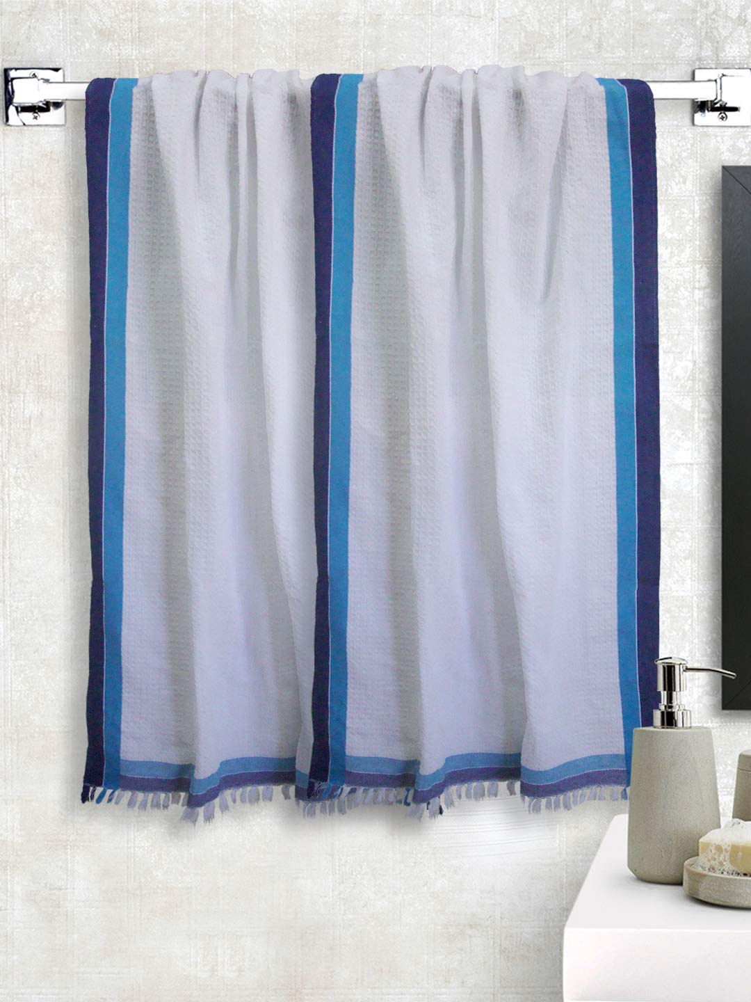 Athom Living Light Weight Cotton Premium Waffle Border Bath Towel 75x150 cm Pack of 2 (B07NQM2F2T) Amazon Price History, Amazon Price Tracker