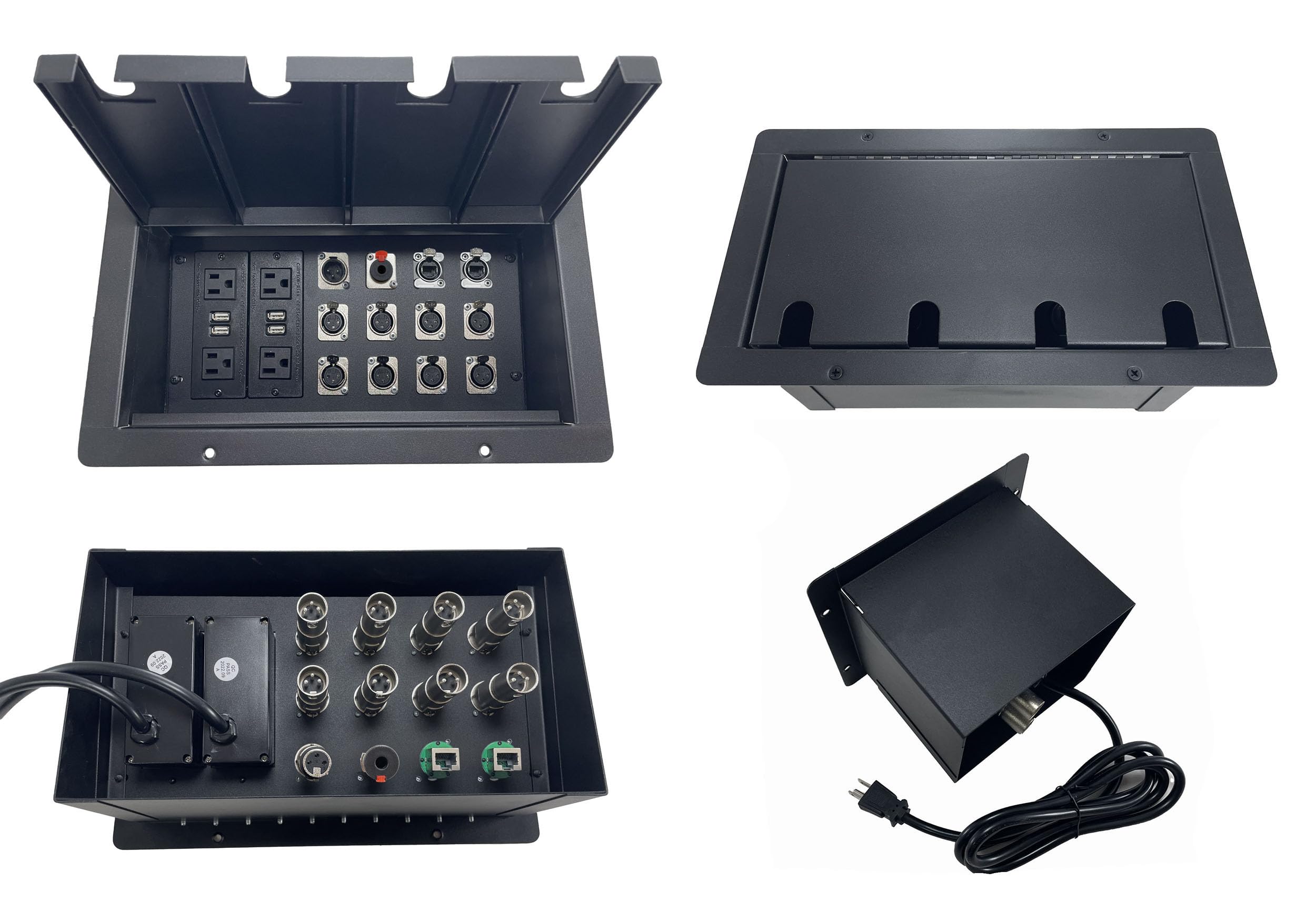 ProSpeakerparts PROCRAFT JUMBO 4 HOLE LID FEED-THRU RECESSED Stage Pocket/Floor Box w/ 2 WIRED AC 8 XLR Female 1 XLR Male 1 Locking 1/4