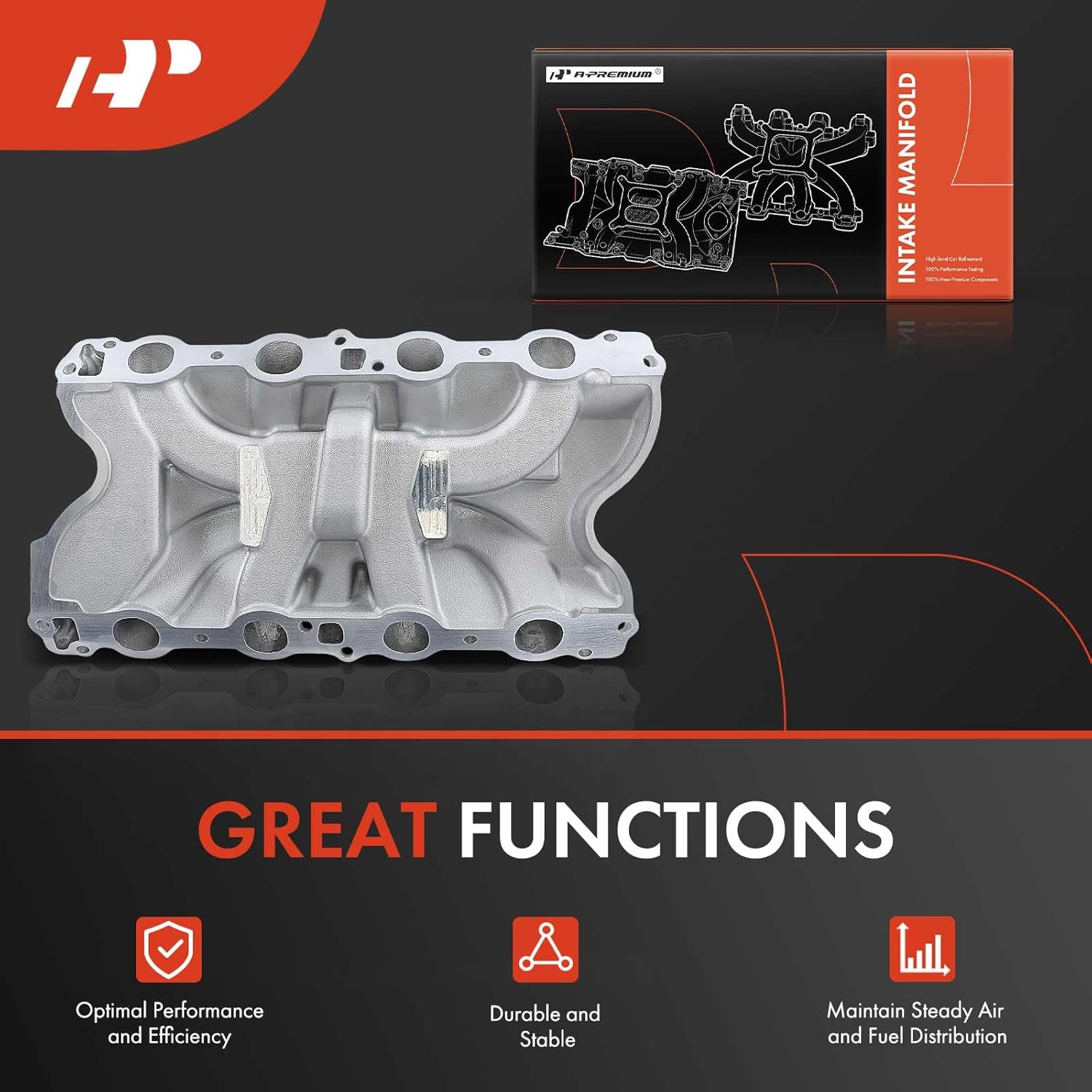 A-Premium Dual Plane V8 Intake Manifold Compatible with Ford 385 Series Big Block 1968-1973 7.0L/429, 1972-1987 7.5L/460, 4-Barrel